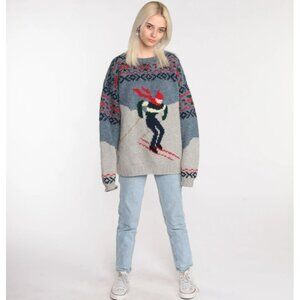 Club Room Hand Knit Wool Sweater Winter Skiing Novelty Fair Isle Crew Neck Sz M